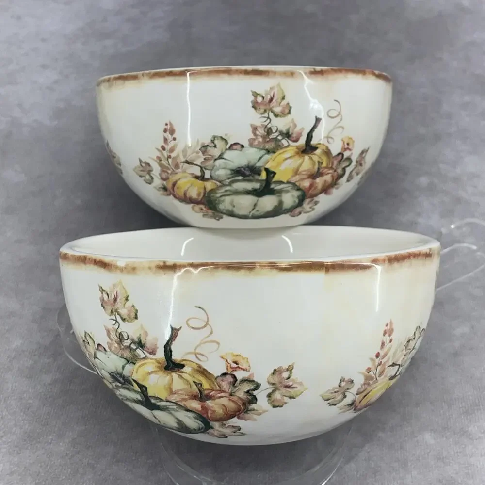 Set of 2 Pier 1 Harvest Blessings Soup Cereal Bowls Earthenware 6